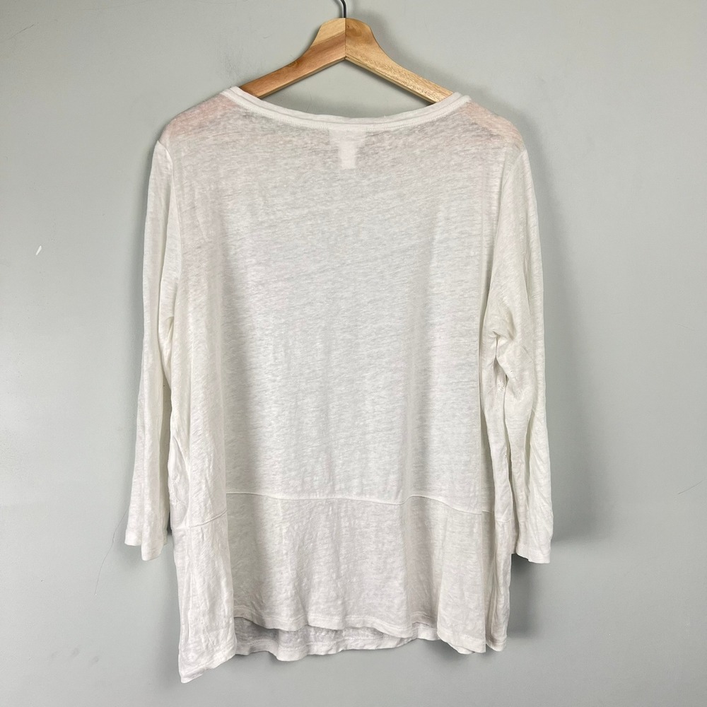 J. Jill Love Linen White Floral Embroidered 3/4 Sleeve Top M Knit Boho Resort - Picture 3 of 7